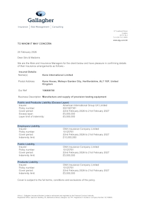Public Products & Liability Insurance - Limit of Indemnity